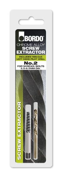 BORDO SCREW EXTRACTOR #2 + DRILL ( CARDED - PACK OF 1) 